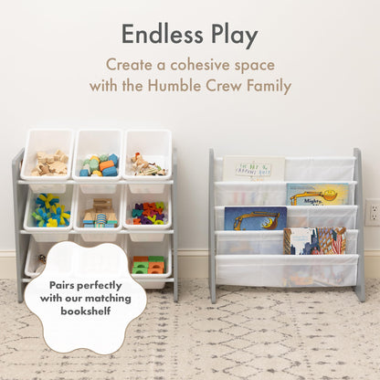 Humble Crew Toy Storage Organizer with 9 Removable Storage Bins for Kids Playroom, 3-Tier Toddler Toy Organization and Storage, Grey/White