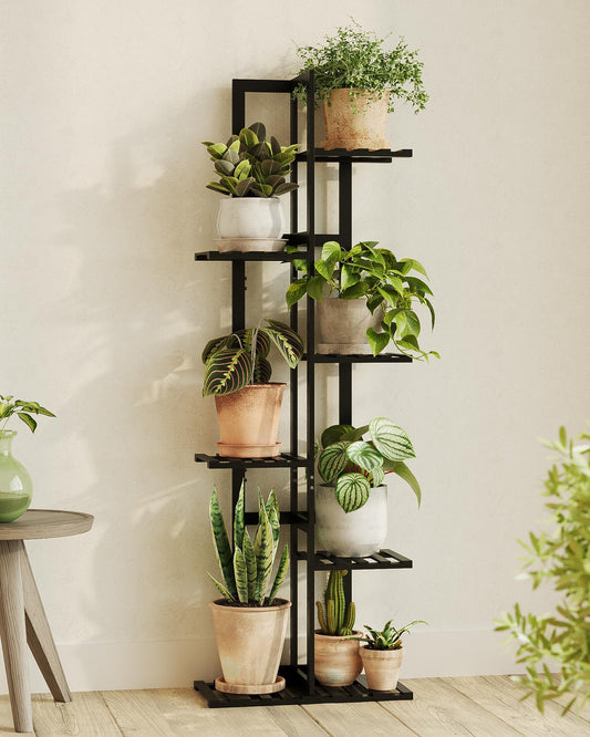 Bamworld Bamboo Plant Stand Indoor 6 Tiered Plant Shelf Outdoor Corner Plant Rack for Multiple Plants Flower Stand Plant Holder for Living Room Bedroom Balcony Patio Garden 48 Inch Black