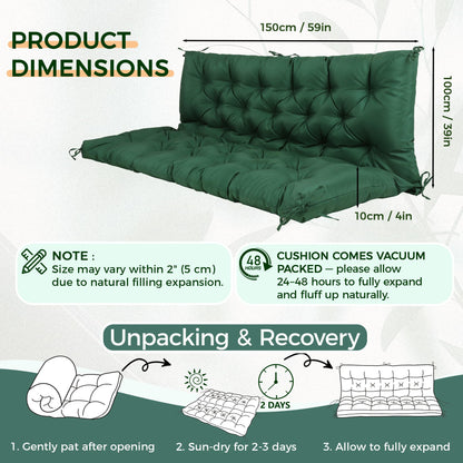 Porch Swing Cushions 60 Inch,Waterproof Patio 2 3 Seater Replacement for Outdoor Furniture with Backrest&Strap,Thick 4" Swing Seat Cushion for Loveseat Garden Glider Bench Lawn Backyard,Dark Gray