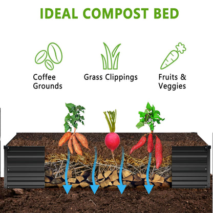 DIIYIV 2PCS 12x4x1FT Galvanized Raised Garden Bed Kit,Vegetable Boxes-Rectangle Metal Flower Box,Large Planter Raised Beds Outdoor Garden for Planting,Fruit,Herb-Black