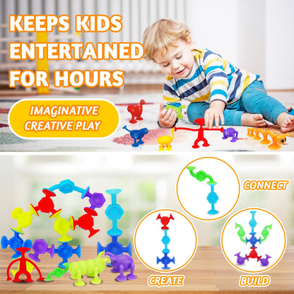 32Pcs Bath Toys for Kids Ages 3-5 4-8, No Hole Mold Free Baby Suction Cup Animals Water Toys, Mini Toddler Sensory Fidget Party Favors, Airplane Car Window Travel Road Trip Essentials 3 4 5 6 Year Old