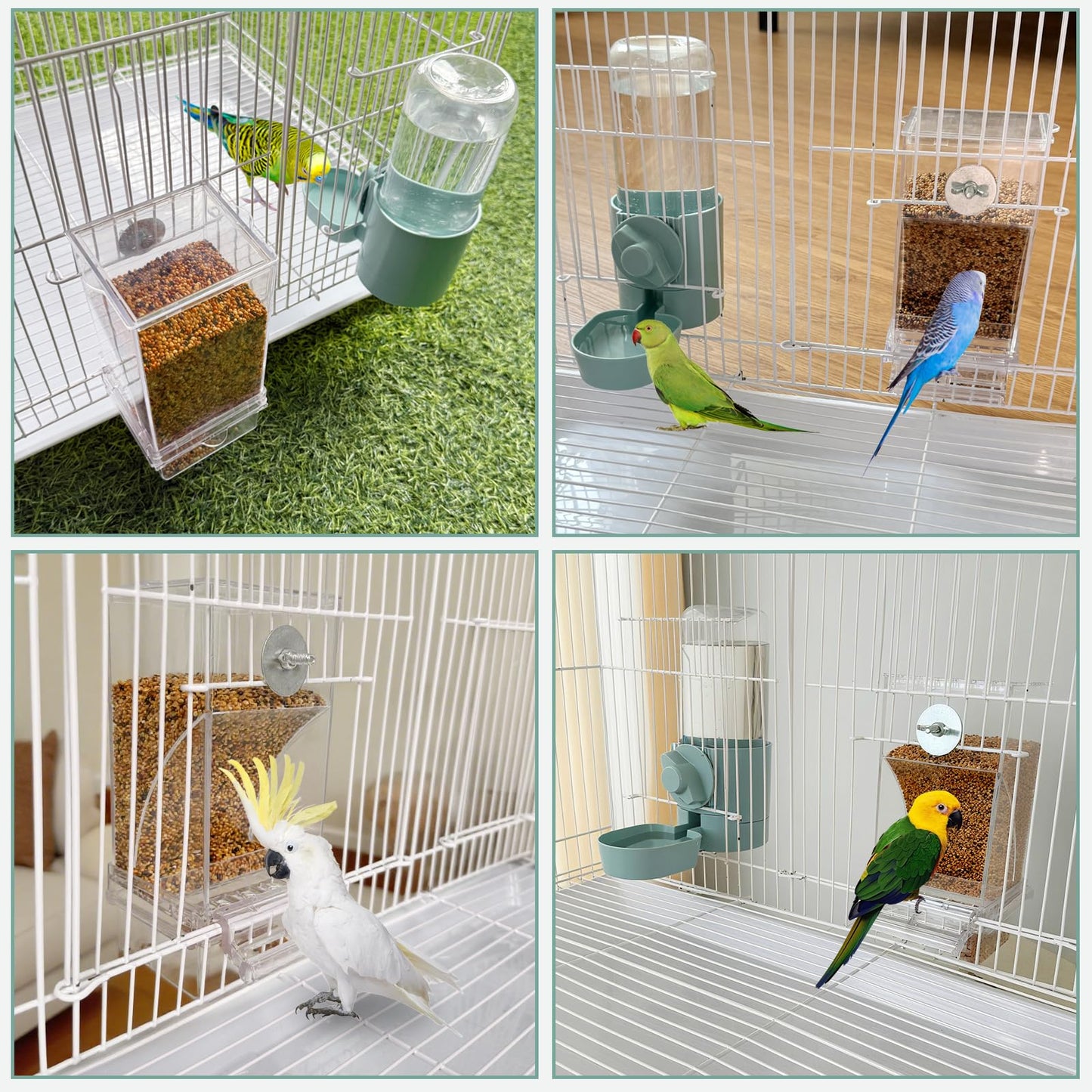 lemtrflo No Mess Bird Feeder Water Dispenser Set, Bird Feeder for Cage, Cage Accessories for Cockatiels, Finches, Budgies and Canaries
