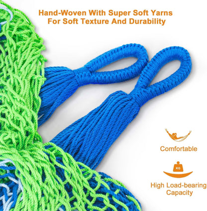 Lazy Daze Hammocks Handwoven Mayan Hammock with Heavy Duty Steel Stand, 10.5 FT Soft Rope Double Hammock for Patio Outside, 550 lbs Weight Capacity, Blue/Green