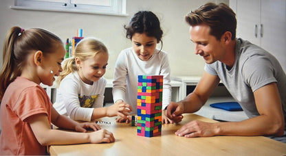 YEHUA! Totika Therapy Game Five Card Set with 48 Colored Stackable Blocks - Self Esteem, Junior, Teen/Adult, Life Skills and Icebreaker - A Game of Fun, Skill and Communication