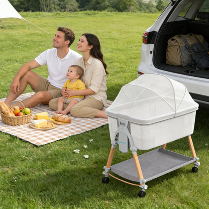 LookBaby Baby Bassinet, 4-in-1 Rocking Bassinet Beside Crib for Baby, One-Click Foldable Bedside Sleeper for Newborn, Travel Bassinet with 5 Heights, Soft Mattress and Hanging Toys for Infant