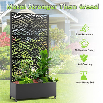 15.7"×70.9"×35.4" Metal Raised Garden Bed with Trellis and Wheels - Tall Trellis Planter Box for Climbing Plants, Vegetables & Vines - Outdoor Privacy Planters for Patio (Black-Spring)