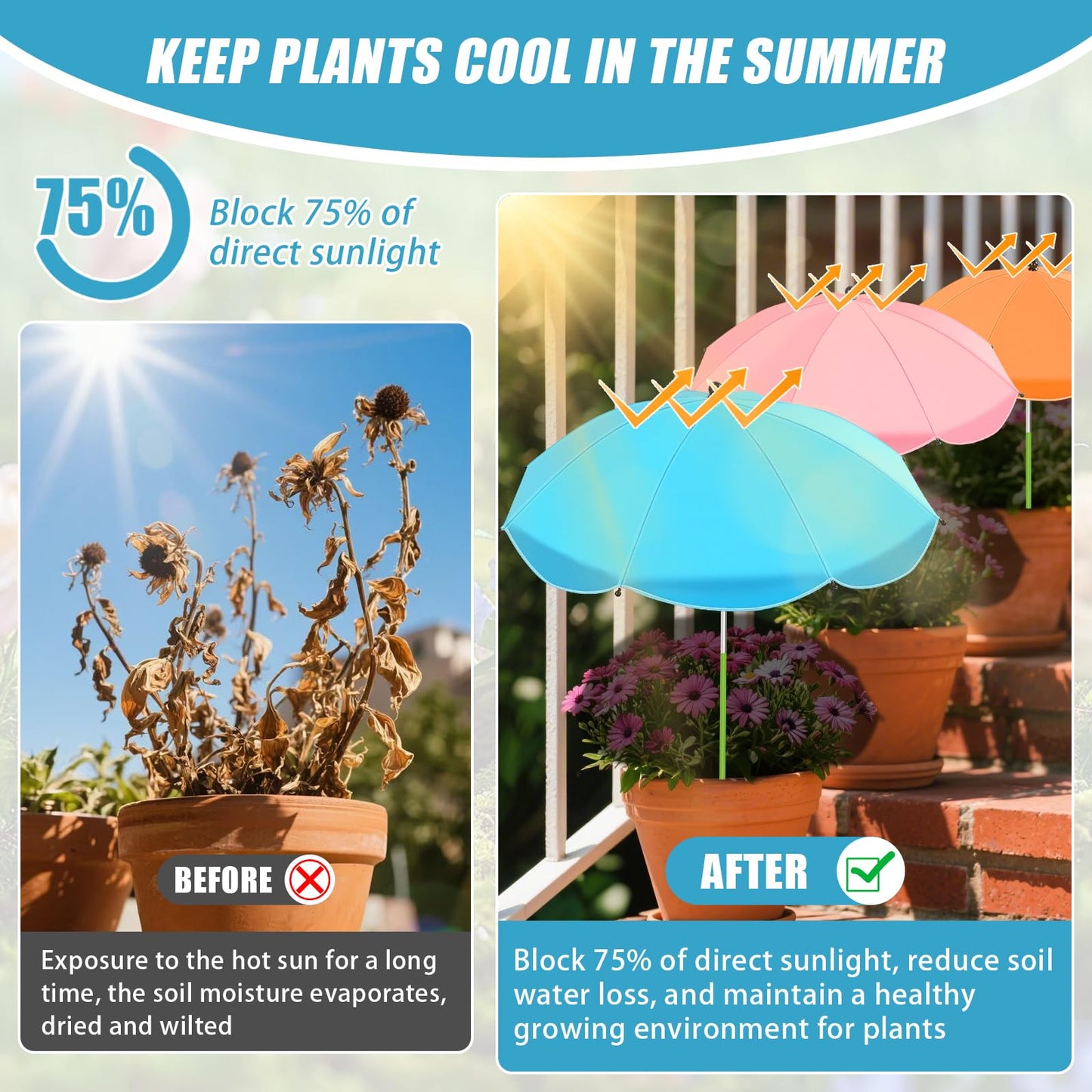 Axcoix 4 Pack Upgraded Plant Umbrellas for Outdoor Plants, 26" Larger Garden Plant Umbrella Shade with Adjustable Angle, 43.4" Higher Sun Shade for Plants, Potted Plant, Garden Beds
