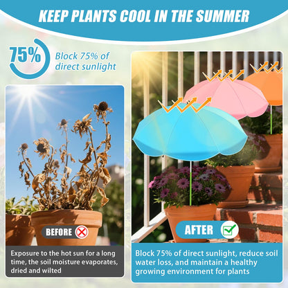 Axcoix 4 Pack Upgraded Plant Umbrellas for Outdoor Plants, 26" Larger Garden Plant Umbrella Shade with Adjustable Angle, 43.4" Higher Sun Shade for Plants, Potted Plant, Garden Beds