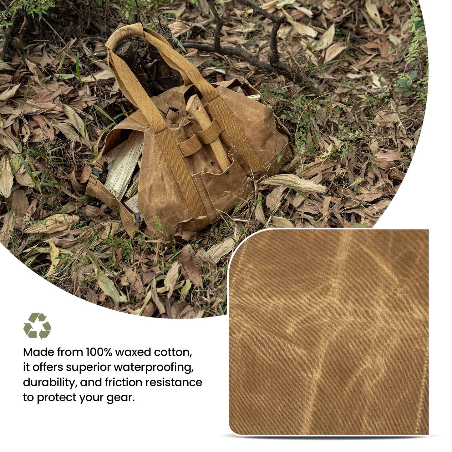 OneTigris Firewood Carrier, 2-in-1 Firewood Log Carrier Bag, Waxed Canvas Firewood Tote Carrier Extra Large Firewood Carriers with Handles for Fire Pit, Camping, Wood Stove, BBQ Barbecue
