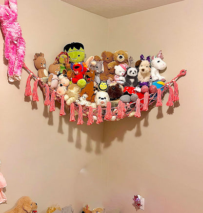 Stuffed Animal Storage Hammock Plush Stuff Toy Hanging Net Corner Organizer Decorations for Kids Bedroom Wall Home Decor (DarkPink)