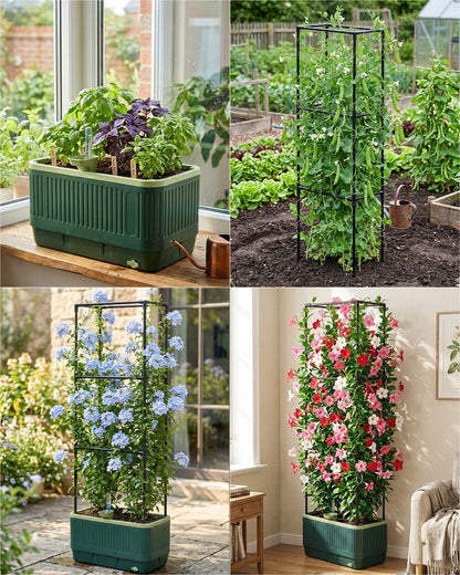 Tomato Planter with Trellis, Self Watering Planter Box with Trellis, Vertical Raised Garden Bed Planter for Climbing Vegetables Indoor Outdoor Patio