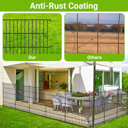 5 Panels No Dig Decorative Outdoor Garden Fence with Gate for Yard, 40 in(H) X 11.8 ft(L) Animal Barrier Fencing Rustproof Metal Wire Panel Border for Dog, Rabbits, and Patio Temporary Ground Stakes