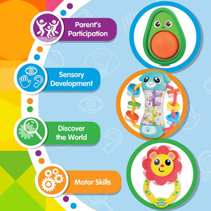 HAP-P-KID Baby Rattles Toy Set, Infant Sensory Shack and Grab Teether Rattle, Newborn Development First Learning, Baby Shower Gifts for 6 7 8 9 10 11 12 Months, 6-12 Months Teething for Boys Girls 6M+
