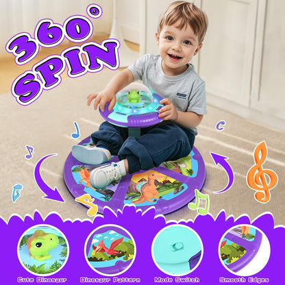 Dinosaur Sit and Spin Toy for Toddlers 1-3 3-5 360°Spinning Toys Birthday Gift for Girls Boys, Stress Relief Exercise Toys Sit n Spin Toys for 2-4 Toddlers with LED & Music Early Development Toy