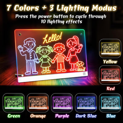 14'' LED Drawing Board for Kids with 7 Colors & 3 Modes, Neon Art Light Up drawing board with Battery Case, Doodle Magic lumiboard Writing Tablet, Birthday Christmas New Year Gifts Toys for Girls Boys