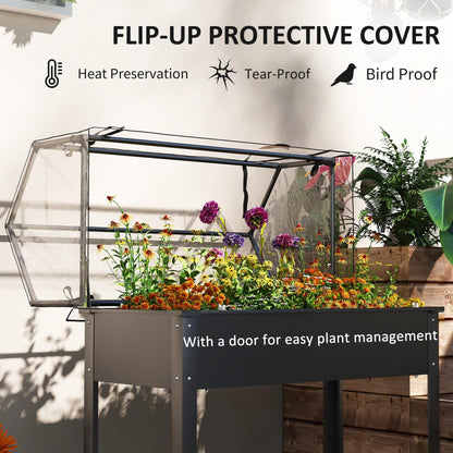 Outsunny Raised Garden Bed with Flip-Up Greenhouse Cover, Elevated Planter Box with Legs and Drainage Hole for Vegetables Flowers Herbs, 39.4" x 18.9" x 48.8", Black