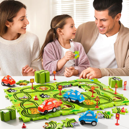 Beby Buty 48PCS Puzzle Race Track Car Set Toys for Kids Boys, Floor Puzzle Car Tracks for Boys Ages 3-5 4-6, Toddler Toys Gifts for 3 4 5 Year Old Kids, Ideal 3 4 5 6 Year Old Birthday Gifts
