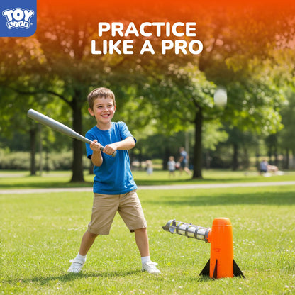 TOY Life Baseball Pitching Machine for Kids Training Tball Set– Toddler Pitching Machine Auto Launcher with 7 Balls, Bat & Sticky Gloves | Pop and Pitch Baseball Toy for Boys & Girls Ages 5-12