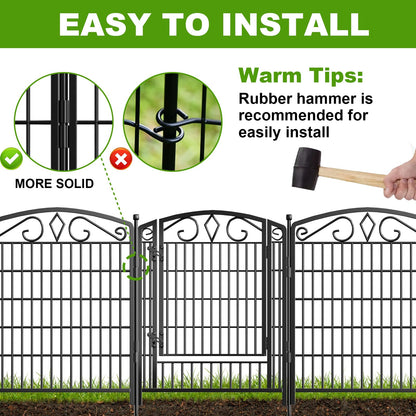 10 Panels No Dig Decorative Garden Fence with Gate, GATKITOM 31.3in(H) x 21.7ft(L) Rustproof Animal Barrier Metal Dog Fence Outdoor for Yard, Patio, Temporary Garden Fencing with Ground Stakes