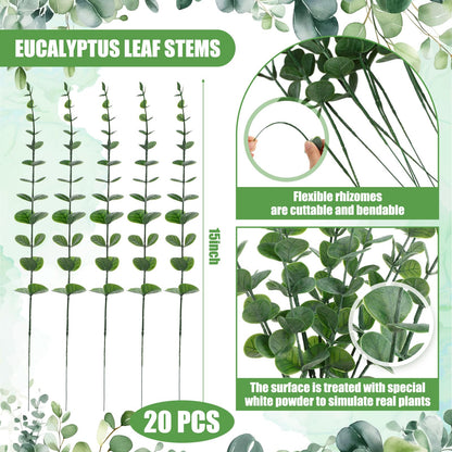 Ninehaoou 2 Pack 15" Wooden Wall Vase with 20 Pcs Artificial Eucalyptus Leaves Stems Planter, Boho Modern Farmhouse Bathroom Hanging Planter for Wedding, Hallway, Bedroom, Living Room