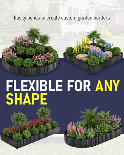 SOCONT Corrugated Metal Garden Edging, 6"×40Ft Durable Landscape Border for Garden, Lawn, Flower Beds and Paver Edging (Black)
