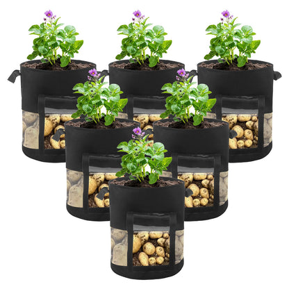 6 Pack 15 Gallon Visible Potato Grow Bags, Thickened Nonwoven Fabric Pots Potato Growing Containers with Handles & Visible Flap, Plant Grow Bags for Growing Potatoes, Tomatoes, Flowers, and Vegetables
