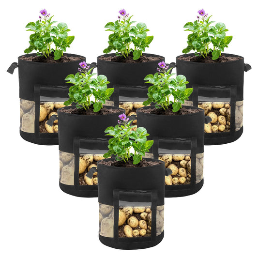 6 Pack 15 Gallon Visible Potato Grow Bags, Thickened Nonwoven Fabric Pots Potato Growing Containers with Handles & Visible Flap, Plant Grow Bags for Growing Potatoes, Tomatoes, Flowers, and Vegetables