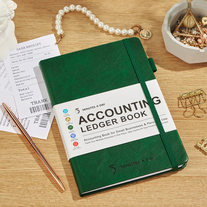 5 MINUTES A DAY Accounting Ledger Book: Business Expense Tracker Notebook - Personal Finance Checkbook for Small Business or Personal Use – Simple Ledger Books for Bookkeeping - Dark Green,5.8” x 8.5”