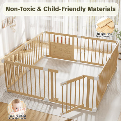 RUMBALUXY Wooden Baby Playpen and Coffee Table