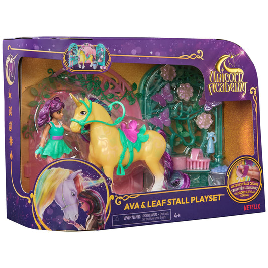 Unicorn Academy, Ava Doll & Color-Change Leaf Stall Playset with 15 Accessories, Dolls & Unicorn Toys for Girls Ages 4 and up