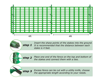 Garden Fence,Snow Fence,Plastic Safety Fence+25 Steel Plant Stakes,Patio Snow Fence 40 Inches X 100 Feet Green Plastic Garden Netting and 25 4-Foot Stakes