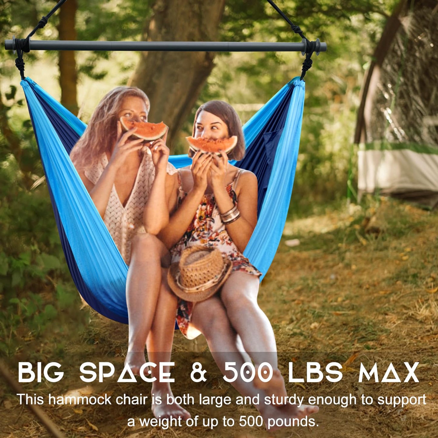 Hammock Chair, Portable Outdoor Hanging Rope Swing, Max 500 Lbs, Collapsible and Lightweight Nylon Parachute Hammocks Chair for Indoor, Backpacking, Travel, Backyard, Patio, Hiking (Navy,Blue)