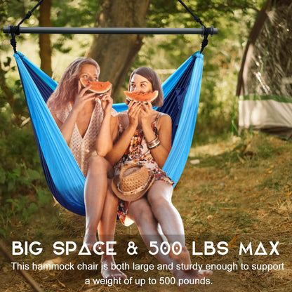 Hammock Chair, Portable Outdoor Hanging Rope Swing, Max 500 Lbs, Collapsible and Lightweight Nylon Parachute Hammocks Chair for Indoor, Backpacking, Travel, Backyard, Patio, Hiking (Navy,Blue)