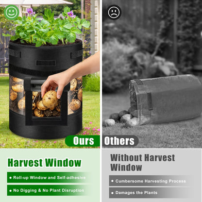 5 Pack 10 Gallon 360° Visible Potato Grow Bags with Shading Flap & Harvest Window – Heavy Duty 400g Non-Woven Fabric Potato Bags for Growing Potatoes with 10 Green Labels, Potato Growing Containers