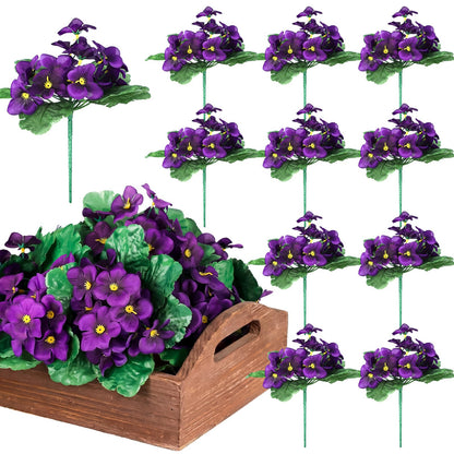 Maysing 10 Pcs African Violet Artificial Plant Purple African Violet Individual 9 Inches Artificial Flowers for Home Decoration Office Decor Gift