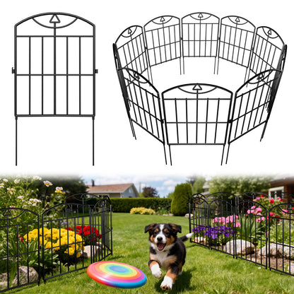 BOWDIMS,10 Panels Outdoor Decorative Garden Fence, 10.5 （ft） L x 24 (in) H, Black Rustproof Metal Wire Panel Barrier Fence, Animal Barrier Fence, for Landscaping and Yard Decoration