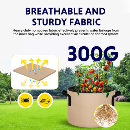 iPower 5 Pack 15 Gallon Tan Grow Bags, Garden Planting Nonwoven Fabric Pots with Reinforced Handle, Heavy Duty and Aeration Planter Pot for Tomato, Fruits, Vegetables and Flowers