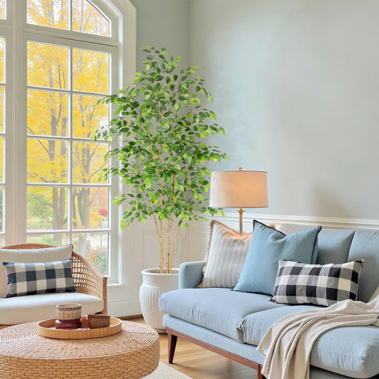 Nafresh Tall UV Resistant Ficus Tree Artificial，7ft(84in) Realistic Texture Potted Faux Ficus Tree， Fake Trees Indoor Outdoor for Home Office Living Room Bedroom Foyer Porch Decor.