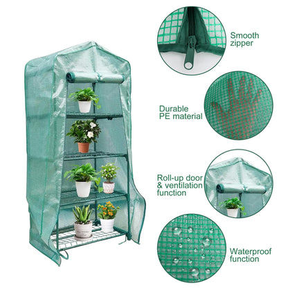 Sfcddtlg 4 Tier Greenhouse Replacement Cover with Roll-Up Zipper Door-PE Plant Greenhouse Cover for Indoor Outdoors Gardening Plants Cold Frost Protection Wind Rain Proof (Frame NOT Include)