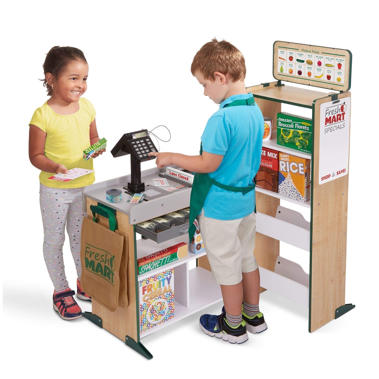 Melissa & Doug Fresh Mart Companion Set, Grocery Store Pretend Play Toys, Toy Kitchen Accessories & Play Food, Preschool Learning Toys for Girls & Boys 3+