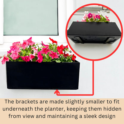 LaLaGreen Wall Planters for Outdoor (2 Pack, 14 Inch) Black Self Watering System Hanging Plant Box Flower Pot, Rectangular Wall Mount Indoor Vertical Living Garden Decoration Window Sill Herb Trendy