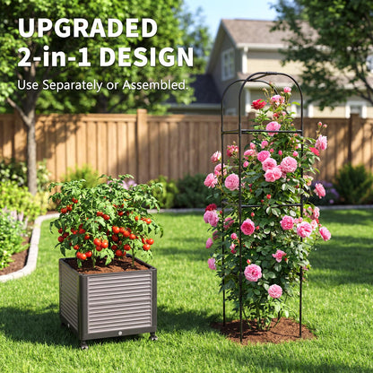 DoCred 60" H Raised Garden Bed Planter Box with Wheels, Tomato Cage Planter Raised Garden Bed with Trellis for Climbing Vegetables Plants Tomato Cage, Indoor Outdoor Use