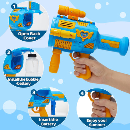 Bubble Machine Gun for Kids Toys,Bubble Gun with Upgraded 4 Fan Drives (Bulit-in 3 oz Bubble Solution) and Colorful Lights, Outdoor Birthday Party Festivel Gifts Wedding Toys