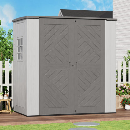 ZZM Outdoor Storage Shed 6x4 Ft, All-Weather Resistant Resin Garden Sheds & Outdoor Storage Clearance with Floor and Windows, Double-layer Plastic Tool Shed for Backyard, Patio & Lawn (Gray,Flat Roof)