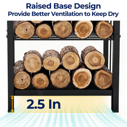AMAGABELI GARDEN & HOME Firewood Rack Indoor with Tools 5-Piece Fireplace Tools Set Wood Holder Outdoor Wrought Iron Log Holder Firewood Storage Rack for Fireplace,Fire Pit,Wood Stove Black