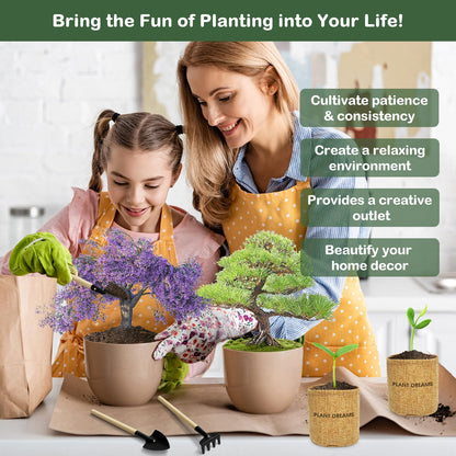 LUOJIBIE Bonsai Tree Kit, Complete Bonzai Tree Starter Kits, for Mom, Unique Christmas Birthday Gardening Gifts for Women Mom Men Grandkids, Crafts Hobby Kits