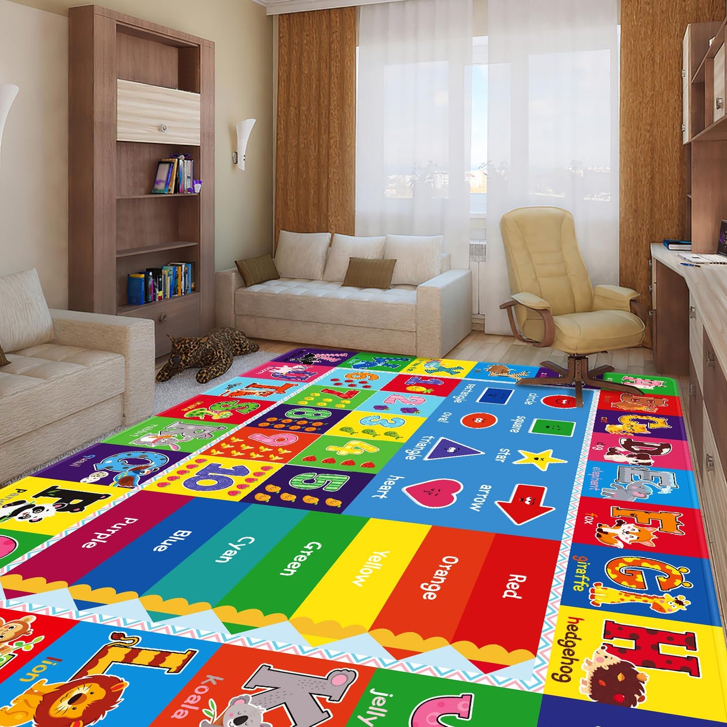 LTKOUGFAM Kids Rug for Playroom, 5'X7' ABC Educational Play Mat, Non-Slip Soft Rugs for Kids Room, Toddler Baby Nursery Floor Rug for Bedroom, Classroom, Alphabet Carpet for Boys Girls