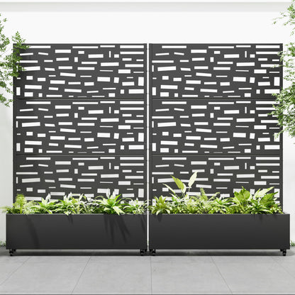 Casaphoria 72"x47" Metal Raised Garden Bed with Trellis(2 Pack), Outdoor Planter Box with Wheels & Drainage Holes for Climbing Plants, Flowers, Elevated Garden Kit with Privacy Screen, Black-Gerald