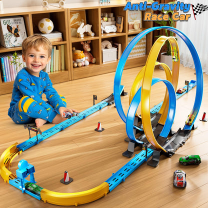LILYBUDS Toy Car Race Track Set for Boys Kids Age 3-5 4-7, Race Tracks with 4 High-Speed Pull Back Race Cars and Crash Zones, Christmas Halloween Birthdays Gifts Toys for Boys Kids 4-6 8-12 Years Old