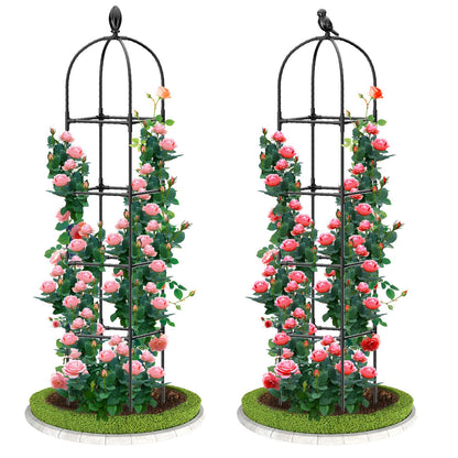 2 Pack Garden Obelisk Trellis, 70" Tall Plant Support for Climbing Vine, Metal Covered Plastic Coating Rustproof Heavy Duty Rose Trellis Indoor Outdoor(Black, 70 * 11.8 * 11.8IN（H*W*L）)